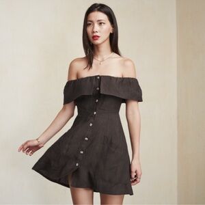 Reformation Botanica Linen Mini Dress Women’s Size 2 Off Shoulder Gray
